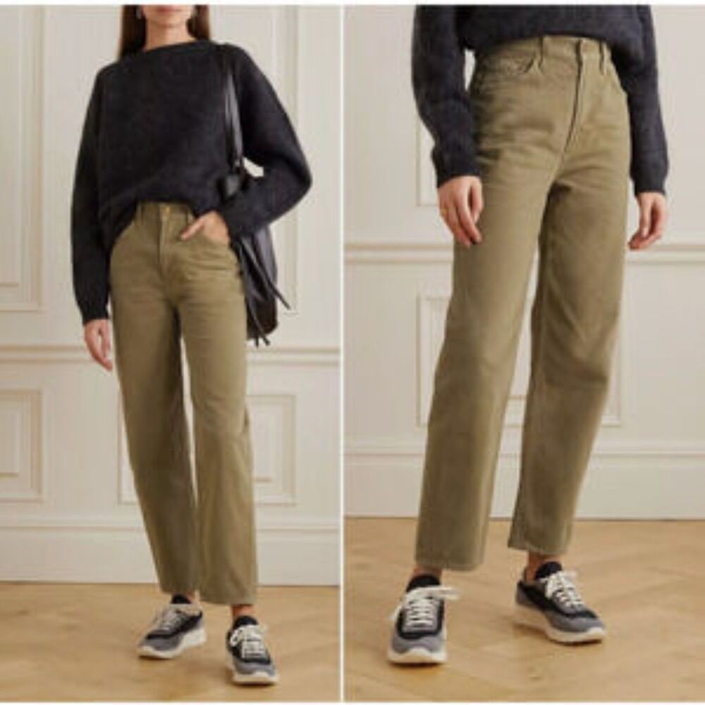 Mother SNACKS High Waisted Double Stack Ankle Jean In Army Green 25